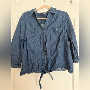 Anne Klein Denim Tie Front Top Button Down Size XL